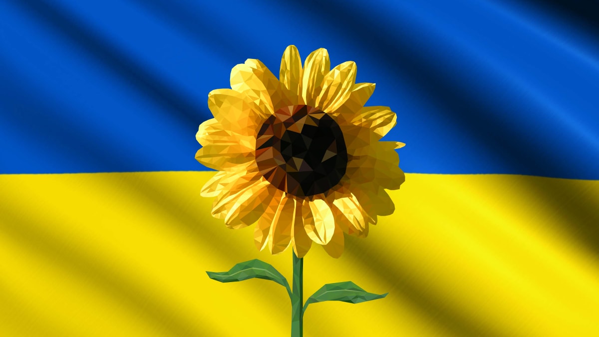 Ukrainian flag with sunflower illustration
